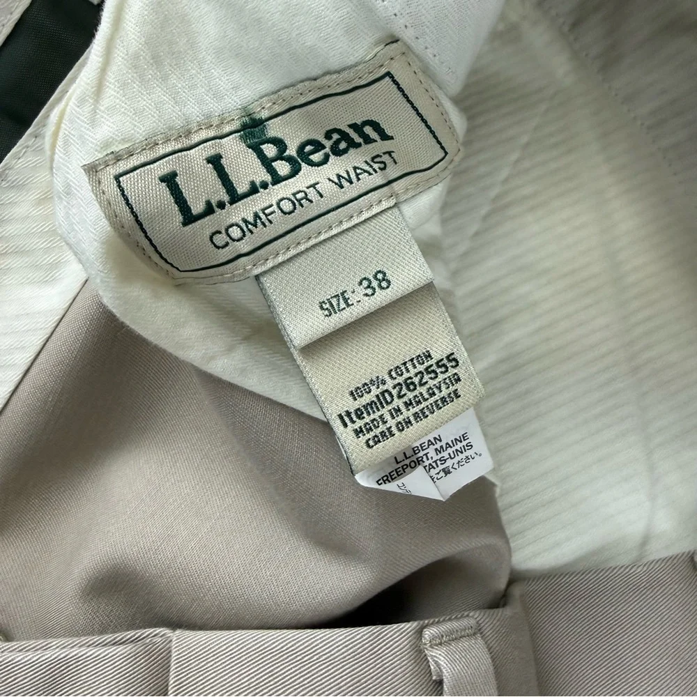 LL Bean Wrinkle Free Dress Chino Pants 38 x 29.5 Beige Khaki 262555 NWT
